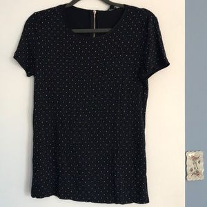 Ann Taylor Blk & Cream polka dot blouse